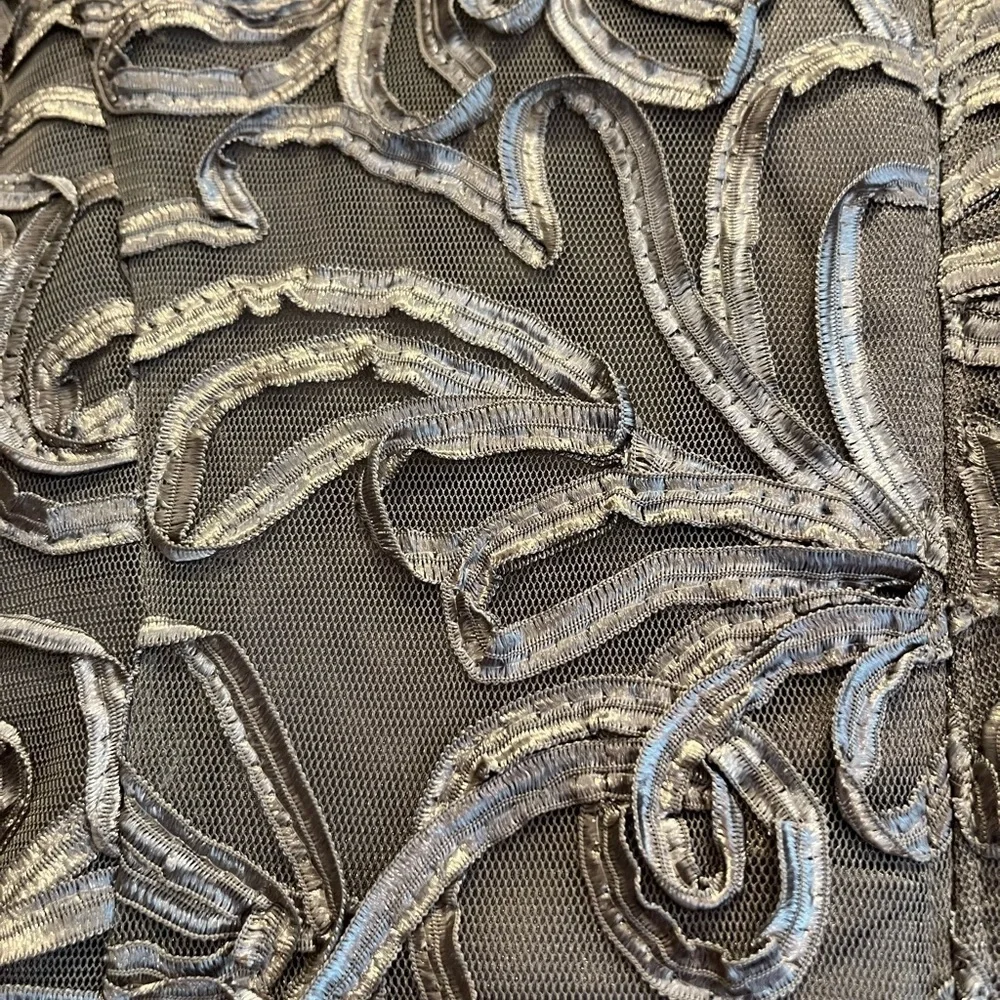 GRAY Ignite Evenings knee length dress, keyhole neck with rhinestones. Like new - Picture 4 of 5